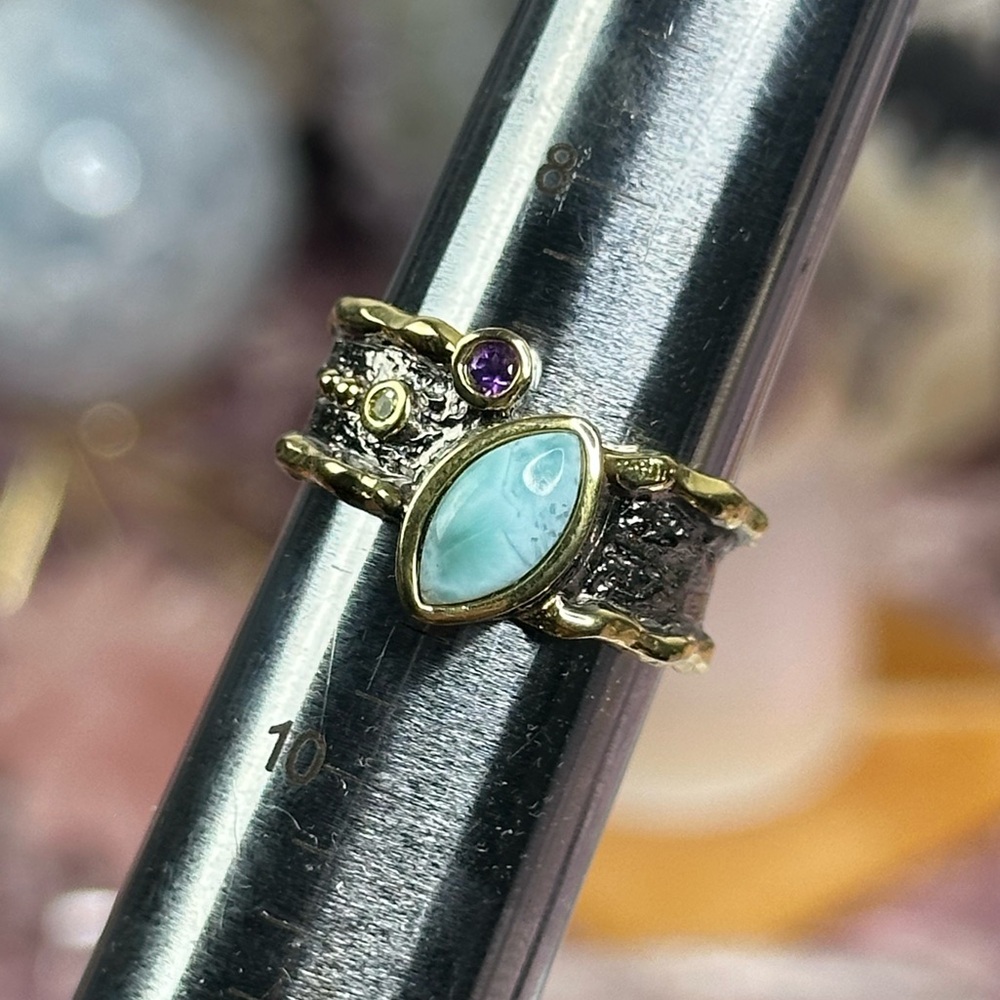 Larimar Ring With Amethyst Size 9 - image 3